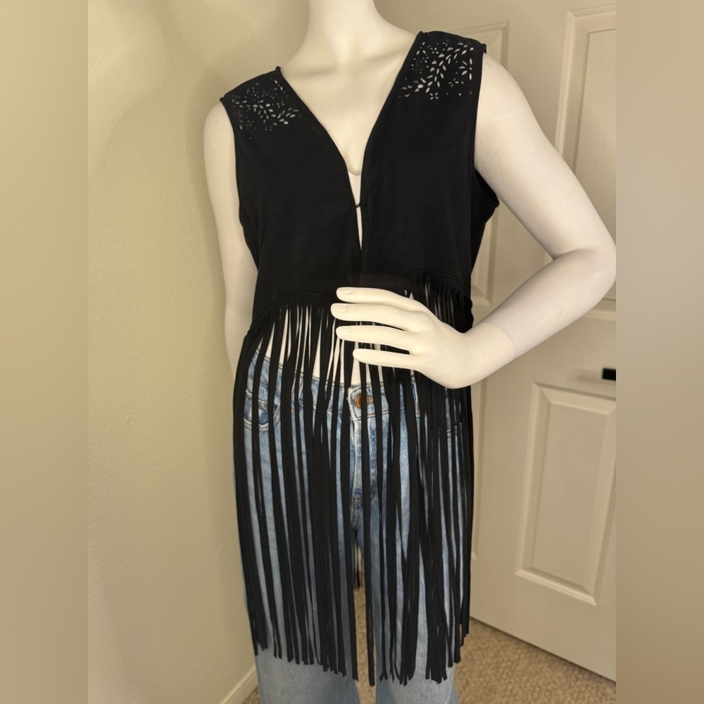 Idyllwind Black Sleeveless Fringe Top Western Style Size Medium